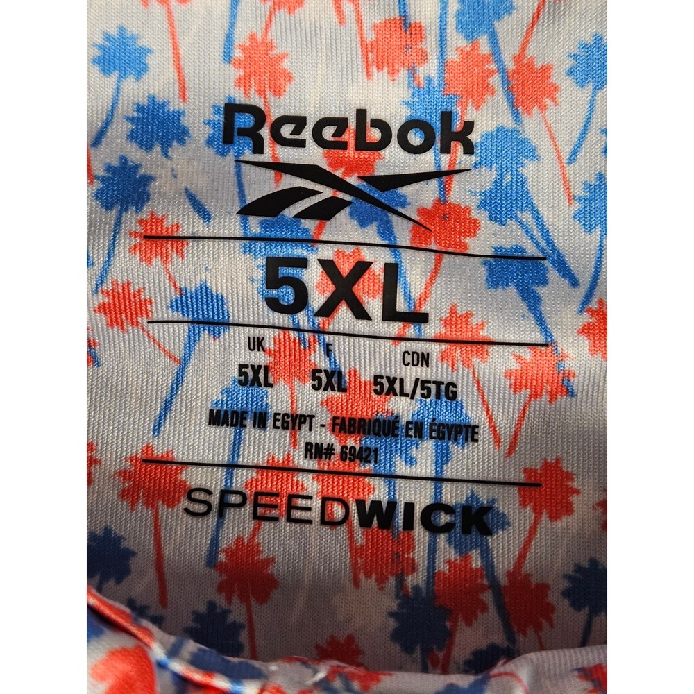 Reebok Speedwick Mens 5XL Polo Shirt Palm Tree Print Blue Orange DXGS25678 - Picture 3 of 9